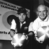 Cameron York and Lincoln Aberfield promote the return of AFL to Tamworth at a Sports Expo.  Dated 01/03/1997, courtesy of the Northern Daily Leader.