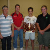 Pictures of Quentin Rankmore (Sponsor), Steve Bawden (Umpires Coach), Alex Anderson (winnner), Daniel McNicol (Co-Sponsor) of Alex winning the Scott Rankmore Perpetual Trophy for Senior Umpire of the Year.