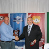 Steve Granger of Exeter Soccer Club recieves shield for AA Men Div.2 Minor Premiers