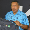 President of Basketball Fiji, Maj. Gen. Naivalurua, receiving the uniforms from BLK
