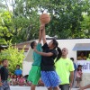 Opening game of the MIBF/SEP/MOH summer basketball league saw Elise Heran, black shirt, the only girl in the boys' comp, on the tip off. Photo: Hilary Hosia