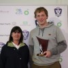 Leanne McBain presents the Chris Zotti Memorial Under-16 Leading Goal-kicker Award to Pax Hill's Dustin Weir