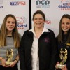13 and under best and fairest runner up Chloe Brown from Leongath, TRFM Gippsland League board member Michelle Seymour and 13 and under best and fairest Madelaine Galea from Moe