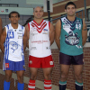 HISTORIC: Anthony Kyanga (EFFC) (left), Toby McGrath (SFFC) and Quinton Bolton (PTFC) model the WAFL's NAIDOC Week jumpers.