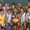 HISTORIC: (Back, from left) Stephen Hill, Toby McGrath, Daniel MacAulay, Raphael Stack, Casey Sibosado; (front, from left), WAFL umpire Brandon Simpson, Anthony Kyanga, Troy Cook, Lewis Jetta, Quinton Bolton.