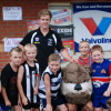 Bulldog Mascot, Nick Rippon and enthuiastic future Easties at the Fun Footy Clinic.