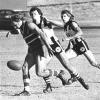 Ian McRobert in the centre for Gunnedah being challenged by winger Graham Cook of Tamworth, with rover Rob Lea in support. Dated 09/05/1981, courtesy of the Northern Daily Leader.