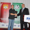 BUSC President Steve Clancy recieves HSA Club Championship Trophy from Ian Campbell