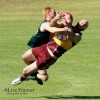 Mount Compass' Shane Docking takes a mark under pressure from a Myponga-Sellicks defender, Mount Compass Oval, April 12, 2014
