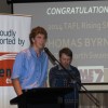 Thomas Byrnes from the Tamworth Swans accepting the 2014 TAFL Rising Star award