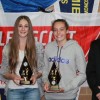 Under-15 netball best-and-fairest runner-up Kayla Redpath (MDU), winner Keighley Starrett (Foster) and Alex Scott and Staff manager Andrew Newton