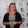 Fiona Morrow receives the Netball Club Championship Award on behalf of Traralgon.