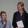 Best first year junior field umpire Lachlan Brown with Tania Hansen of the Lang Lang Community Bank