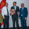 Premier Men's Coach of the Year: Kevin A'Herne-Evans, Noosa FC with FQ CEO Geoff Foster (left) & SCF Chairman Chris Dunk (right)