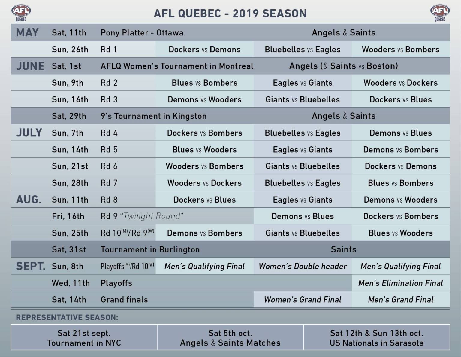 Calendrier Match Amical 2023 2019 Footy Season Schedule - Afl Quebec - Gameday