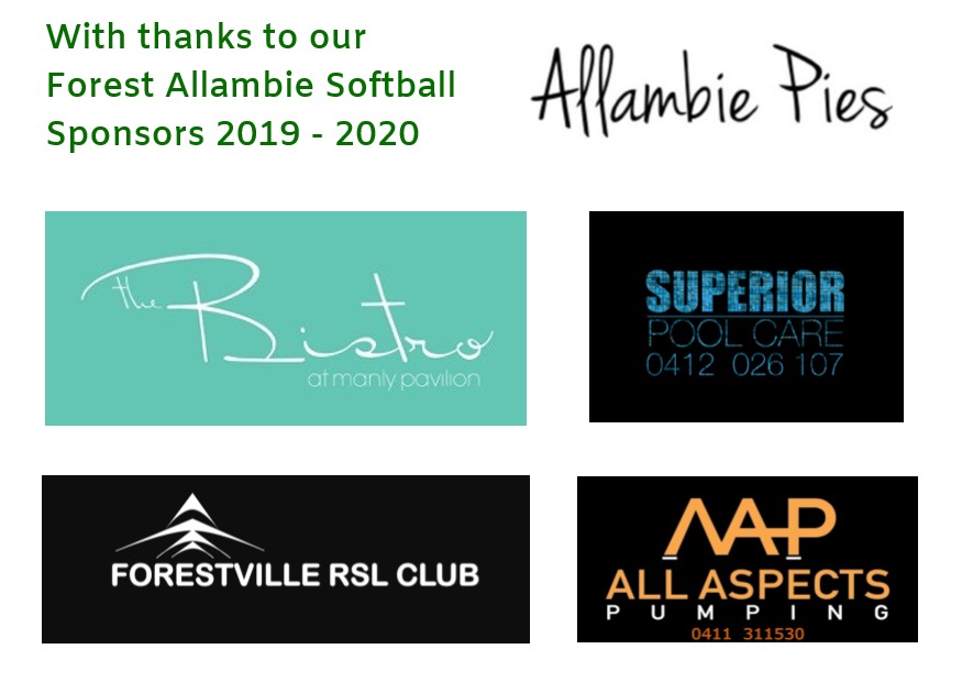 Forest Allambie Softball sponsors