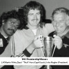 Martin White, Titch Hore, and John Maglen hold the 1982 Premiership Cup in the Crown Hotel